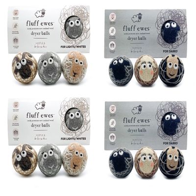 Fluff Ewes Premium Handmade New Zealand Reusable Wool Dryer Balls for Laundry, Baby, Anti-Static Alternative to Liquid Fabric Softener, Plastic Dryer Balls or Dryer Sheets, 12 Pack Bundle with Boxes