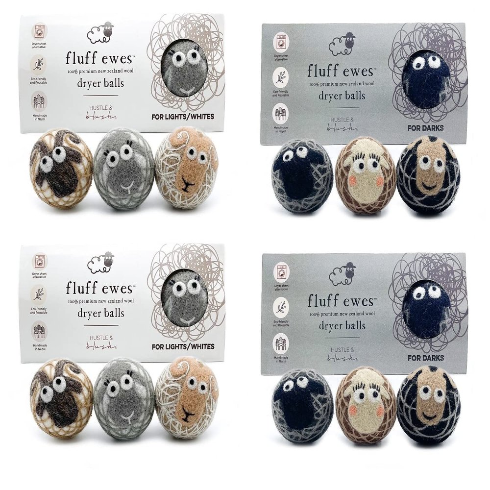 Fluff Ewes Premium Handmade New Zealand Reusable Wool Dryer Balls for Laundry, Baby, Anti-Static Alternative to Liquid Fabric Softener, Plastic Dryer Balls or Dryer Sheets, 12 Pack Bundle with Boxes