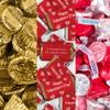 200pcs Personalized Valentine's Day Candy Party Favors Chocolate Kit, (Custom Wrapped Miniatures, Kisses, Peanut Butter Cups) - Confetti Hearts view 1