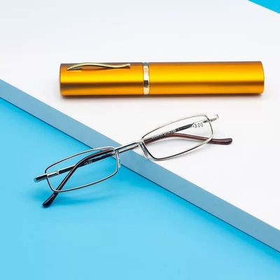 FREAZE Mini Reading Glasses Compact Readers Portable Eyeglasses Light Weight Eyewear With Pen Clip Case Metal Frame +2.0 (Color : Gold, Size : +1.0)