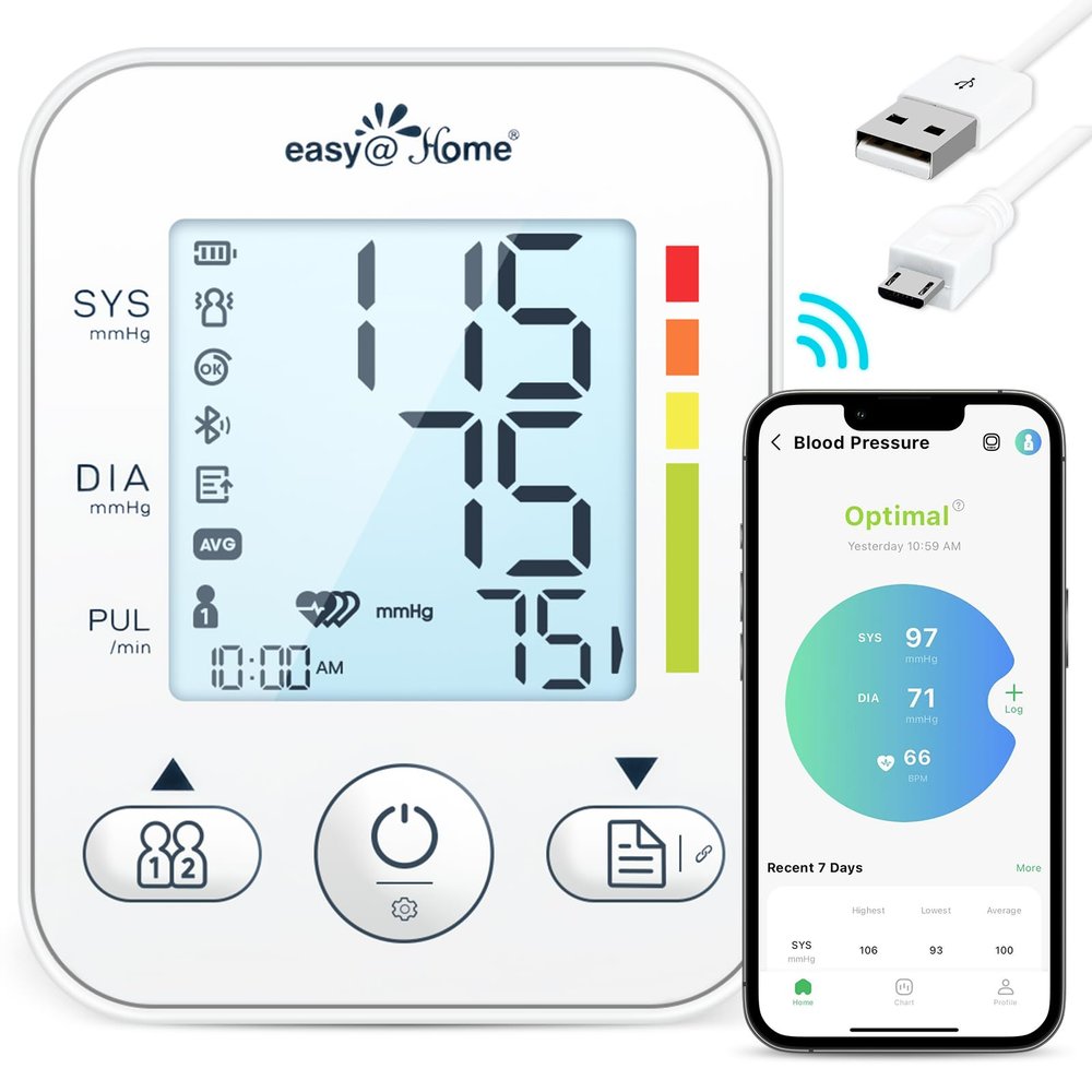Easy@Home Blood Pressure Monitor: Easy@Home Bluetooth Smart Large Cuff BP Monitor | Digital Sphygmomanometer | iOS & Android APP | EBP08B