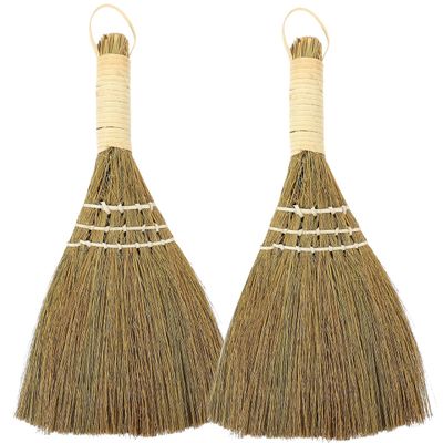 SHERCHPRY 10" Whisk Broom Set of 2, Handheld Straw Broom, Natural Corn Brooms, Portable Wooden Dust Duster for Car, Table, Furniture, Decorative Rustic Sweeper for Home, Garden, Xmas Decor