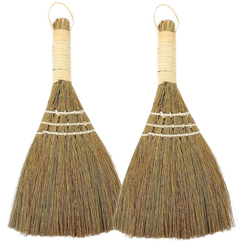 SHERCHPRY 10" Whisk Broom Set of 2, Handheld Straw Broom, Natural Corn Brooms, Portable Wooden Dust Duster for Car, Table, Furniture, Decorative Rustic Sweeper for Home, Garden, Xmas Decor