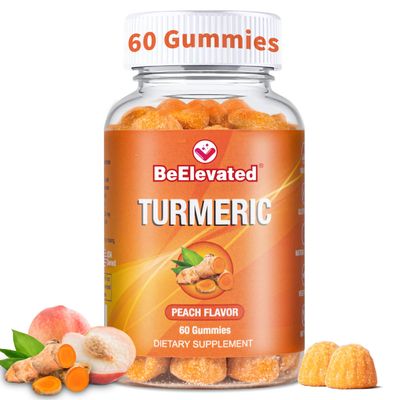 BeElevated Curcumin Turmeric Gummies 2000mg Turmeric Extract and Ginger Supplement Gummies Vegan, Non-GMO, with Black Pepper 60 Count Peach Flavor 30-Day Supply