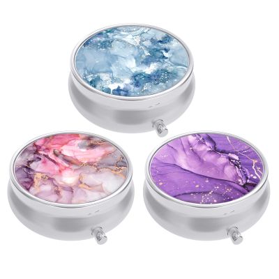 3 Pack Pill Box, Small Pill Case for Purse & Pocket, Cute Travel Medicine Organizer, Portable Medicine Container Holder to Hold Vitamins, Medication, Fish Oil & Supplement, Light Luxury Marble