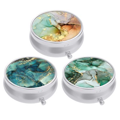 3 Pack Pill Box, Small Pill Case for Purse & Pocket, Cute Travel Medicine Organizer, Portable Medicine Container Holder to Hold Vitamins, Medication, Fish Oil & Supplement, Ink Texture