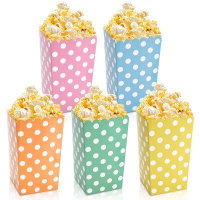 Whaline 30 Pack Polka Dots Popcorn Treat Boxes 5 Pastel Color Paper Candy Favor Boxes Cardboard Candy Containers for Birthday Bridal Baby Shower Party Favor Movie Night Supplies Decor, 3.5 x 6 Inch