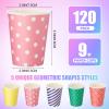 Patelai 120 Pack 9 oz Paper Cups, Multicolor Disposable Hot/cold Beverage Drinking Cups, Dot Striped Coffee Paper Glass for Party, Picnic, Travel, Events, Graduation, Wedding, Birthday view 3