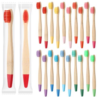 Heentan 20 Pieces Kids Bamboo Soft Bristles Toothbrushes Toddler Toothbrush Manual Travel Toothbrushes for Kids Children Home School Travel Teeth Oral Dental Care, 5.7 Inch, Individually Wrapped