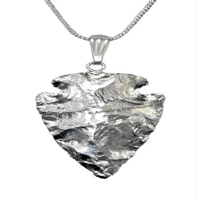 Amazing Gemstone Silver Coated Fancy Jasper Arrowhead Necklace - Men's & Women's Arrowhead Necklace - Gifts for Men, Teen Boys - Stocking Stuffers