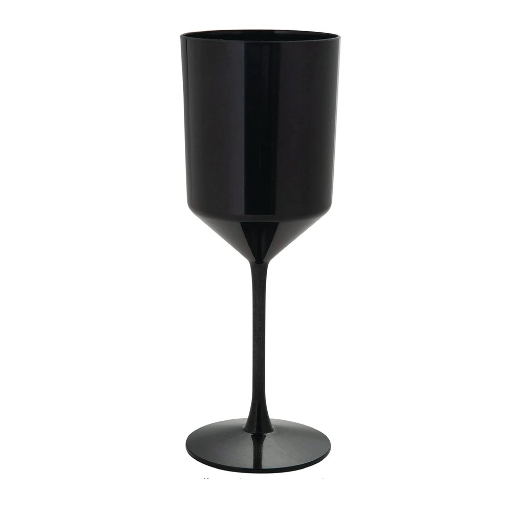 LUXE PARTY 24 Pack Disposable Wine Glasses | 11oz. | Premium Plastic | One Piece |Goblets | Parties | Weddings | Black