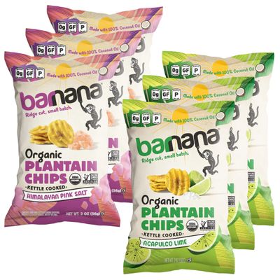Barnana - Organic Plantain Chips, Acapulco Lime, Healthy Snack Made With 100% Coconut Oil, Non-GMO, Potato Chip Alternative, Zero Sugar, Paleo, Grain-Free Chips, Vegan, USDA Organic (2 oz, 6-Pack)