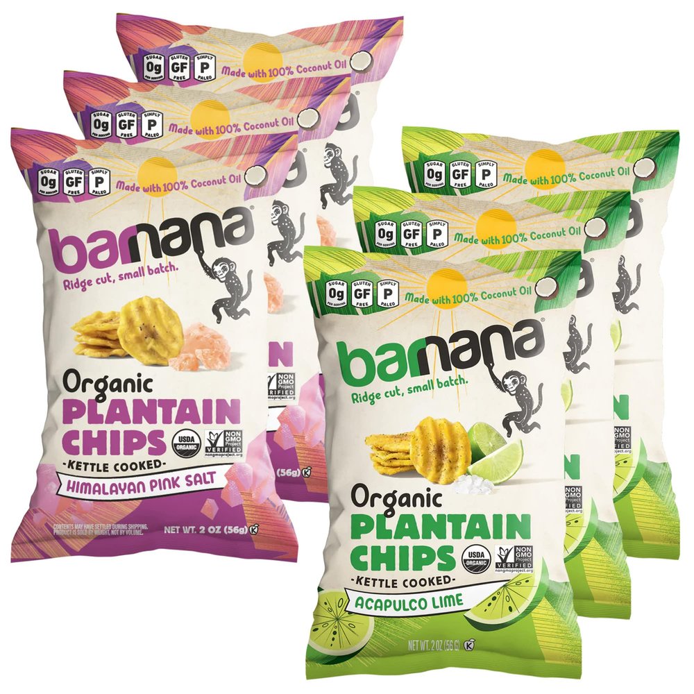 Barnana - Organic Plantain Chips, Acapulco Lime, Healthy Snack Made With 100% Coconut Oil, Non-GMO, Potato Chip Alternative, Zero Sugar, Paleo, Grain-Free Chips, Vegan, USDA Organic (2 oz, 6-Pack)