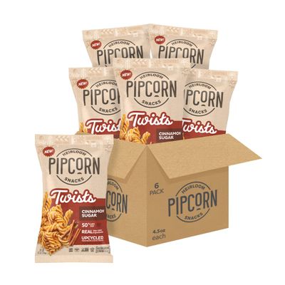 Heirloom Cinnamon Sugar Twists by Pipcorn - 4.5oz 6pk - Healthy Snacks, Gluten Free Snacks, Upcycled Heirloom Corn Flour, Cinnamon Sugar