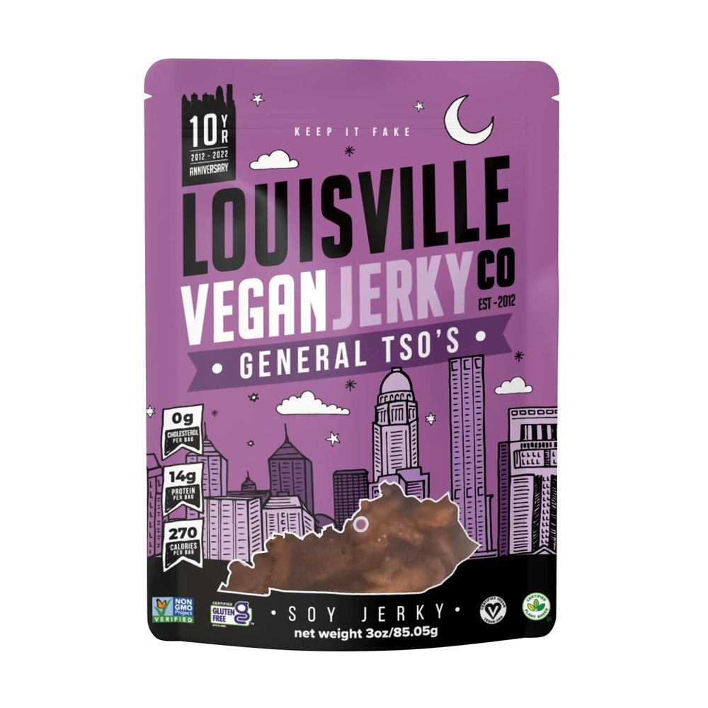 Louisville Vegan Jerky - General Tsos Vegan and Vegetarian Meat - Lip-Smacking Vegan-Friendly & Vegetarian Jerky - Non-GMO, Gluten-Free Low Fat High Protein Vegan Snacks