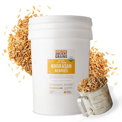 Grand Teton - Ancient Grains Khorasan Wheat Berries, 100% Organic Berries, Premium Food-Grade Khorasan Grain, For Milling, Sprouting, Baking, Salads, Pilafs, & Soups, 43 lbs