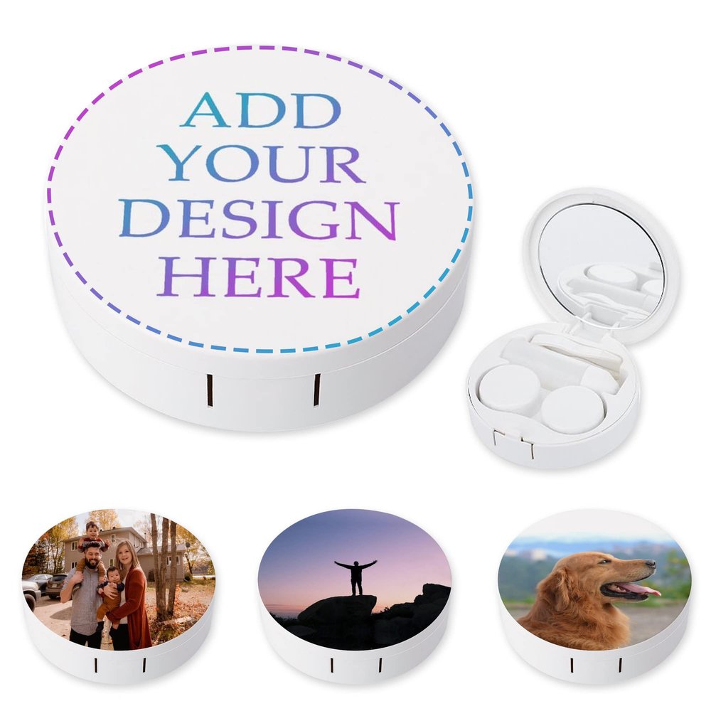 FGHJ Personlized Contact Lens Case with Mirror Custom Contact Box Design Your Own Photo Name Logo Portable Unique Contact Travel Case Kit for Travel Office Daily