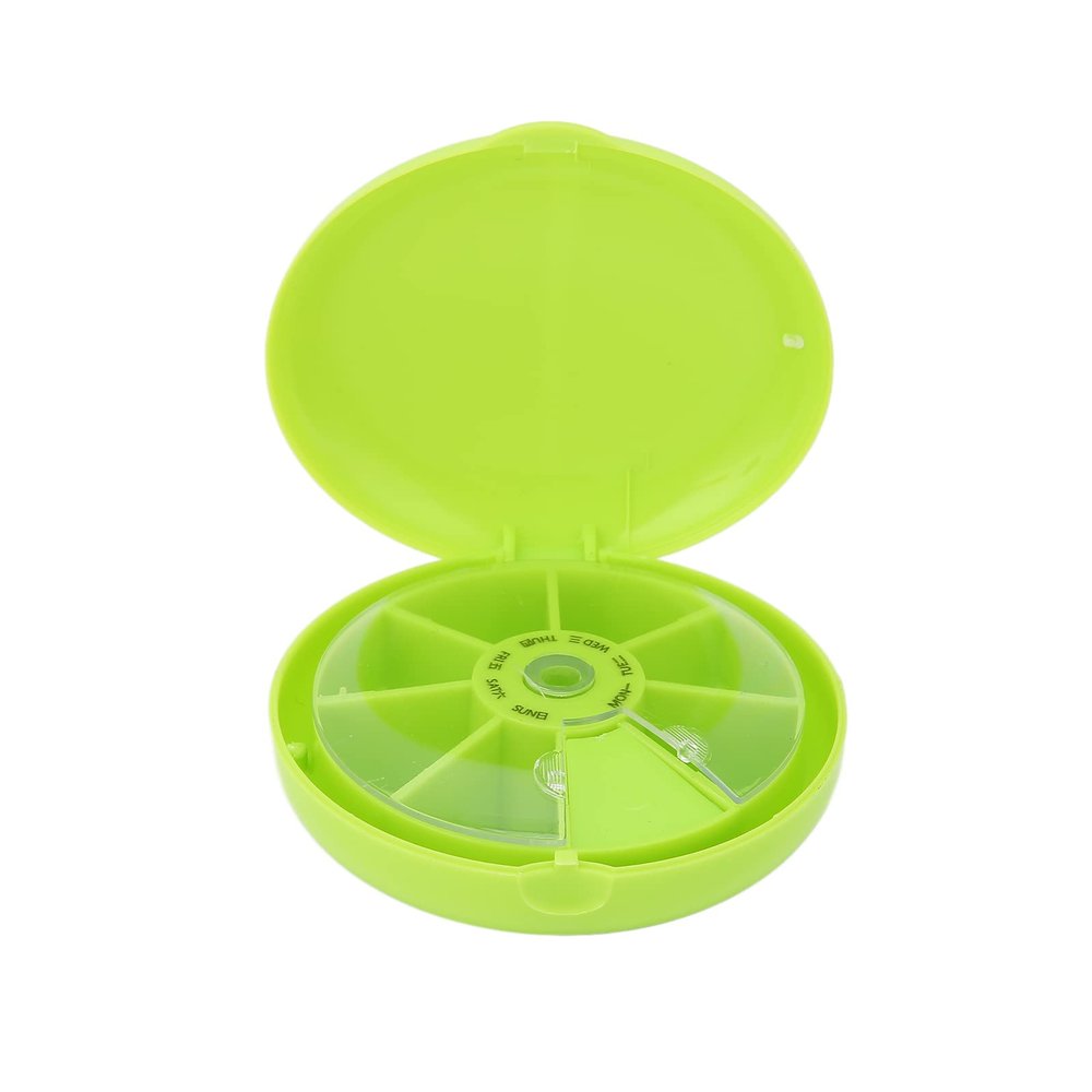 7 Day Pill Case Seven Grids Rotating Pills Box Round 7 Compartments Pills Container Lunch Box for Vitamins and Fish Oils Home Travel (Green), Pill Lunch Box, 7 Grids Rotating Pills Box Seven Grid