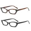 willochra 2pcs Small frame Cat Eye Reading Glasses Bling Rhinestone Magnified Blue Light Blocking Reader Glasses UV400 (2pcs-black&leopard, 1.5, multiplier_x) view 1