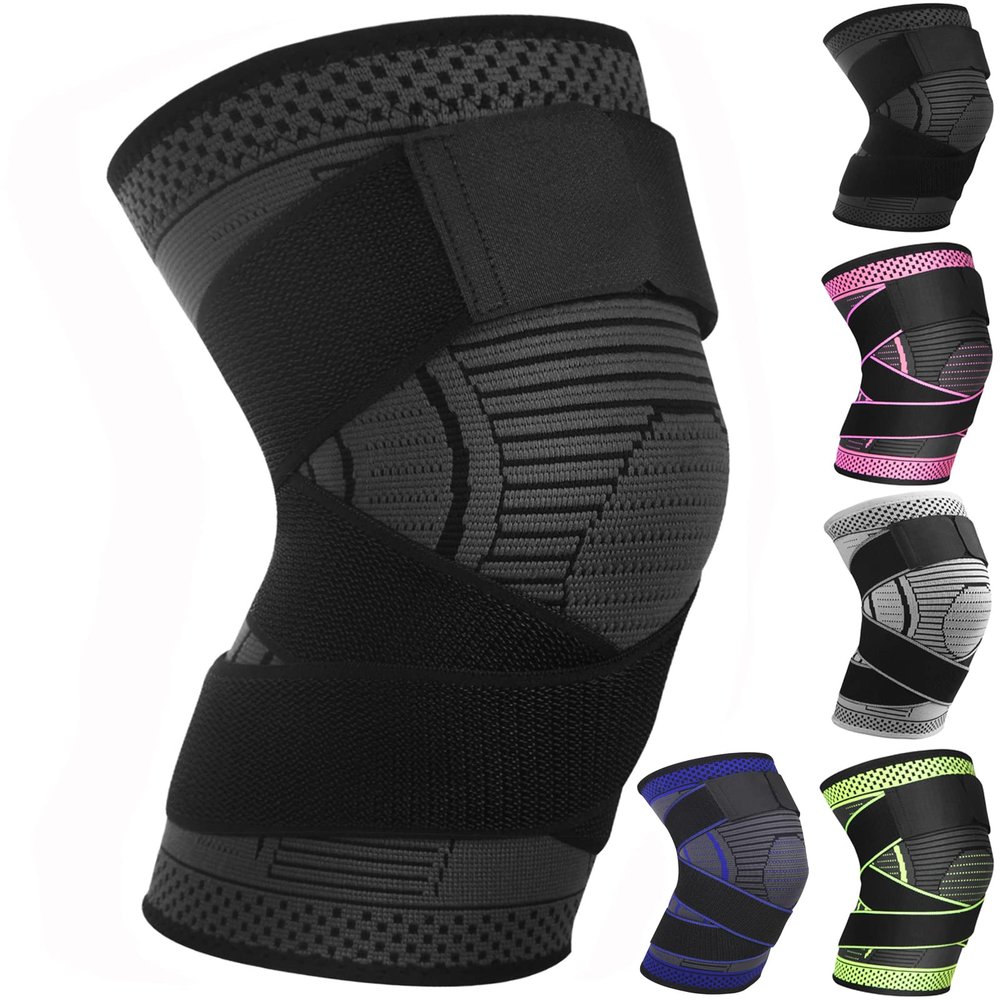 Adjustable Knee Support Brace 1 pack Compression Knee Sleeves for Men Women Use for Meniscus Tear, Arthritis, Tendinitis, Ligament Injury,Weight Lifting, Anti Slip Knee Brace (Black, Medium)