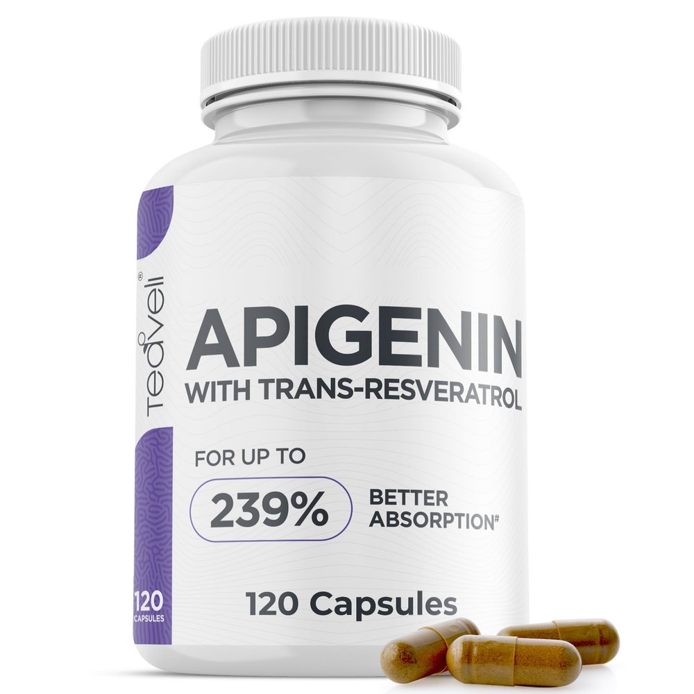 Advanced Apigenin Supplement with Resveratrol for Superior Bioavailability 50mg Apigenin for Sleep Support Without Melatonin- Complements Magnesium Threonate, L Theanine- 120 Capsules, Vegan Friendly