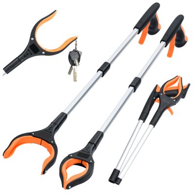 2-Pack Grabber Reacher Tool,32 Inch Extra Long Foldable Pick Up Stick with Strong Grip Magnetic,360Rotating Anti-Slip Jaw,Trash Claw Grabber Tool,Trash Picker Tool for Outdoor & Indoor (Orange)