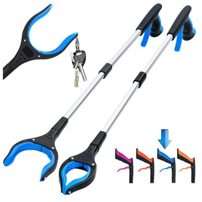 2-Pack Grabber Reacher Tool,32 Inch Foldable Reacher Grabber Pickup Tool with Strong Grip Magnetic,360Rotating Anti-Slip Jaw,Trash Claw Grabber Tool,Grabbers for Seniors for Outdoor & Indoor (Blue)