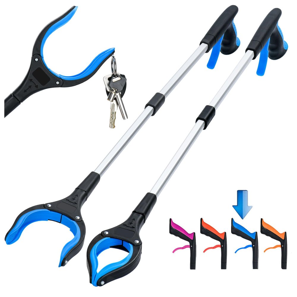 2-Pack Grabber Reacher Tool,32 Inch Foldable Reacher Grabber Pickup Tool with Strong Grip Magnetic,360Rotating Anti-Slip Jaw,Trash Claw Grabber Tool,Grabbers for Seniors for Outdoor & Indoor (Blue)