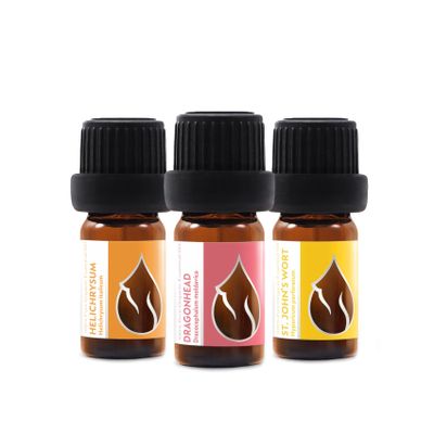 Set Glowing Skin Organic Essential Oils | Helichrysum + Moldavian Dragonhead + St. John's Wort | 100% Pure and Natural | Undiluted | Therapeutic Grade | Non-GMO | (3 pcs x 5 ml)
