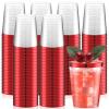 Gerrii 100 Pcs 10oz Plastic Cups Disposable Fancy Rimmed Cups Elegant Clear Drinking Tumblers for Wedding, Birthday, Halloween, Christmas, Graduation Party(Red) view 1