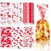 Bnsikun 100Pcs Valentine Cellophane Gift Bags Treat Bags Candy Bags, 6 Assorted Styles Love Heart Treat Bags with Gold Twist Ties for Valentine's Day Party Supplies (Red) view 1