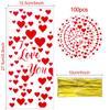 Bnsikun 100Pcs Valentine Cellophane Gift Bags Treat Bags Candy Bags, 6 Assorted Styles Love Heart Treat Bags with Gold Twist Ties for Valentine's Day Party Supplies (Red) view 2