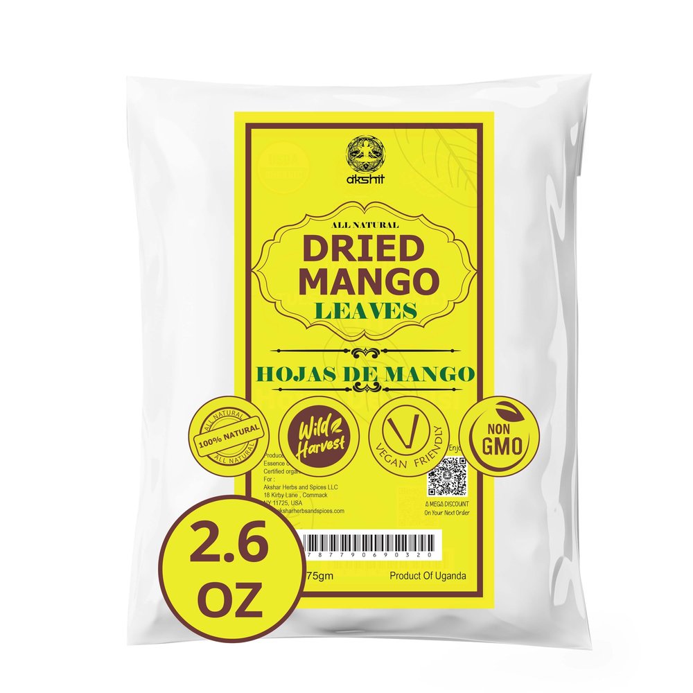 Akshit Dried Mango Leaves, 2.6 oz, 100% Natural Mango Leaf Tea | Herbal Loose Leaf Tea | Caffeine-Free, Non-GMO | For Tea & Leaf Extract Preparation