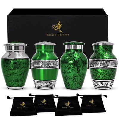 Graceful Small Urns for Human Ashes Keepsake Elegant Cremation Urn for Cherished Memories Tiny Urn Keepsakes Mini Urns for Human Ashes (Green, Set of 4)