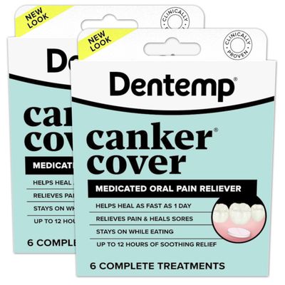 Dentemp Canker Sore Medicine 2pk Canker Cover - Oral Pain Reliever (12 Count) - Treatment to Relieve Canker Pain, Mouth Sores & Mouth Irritation - Fast Acting Canker Sore Relief Tablets for Adults