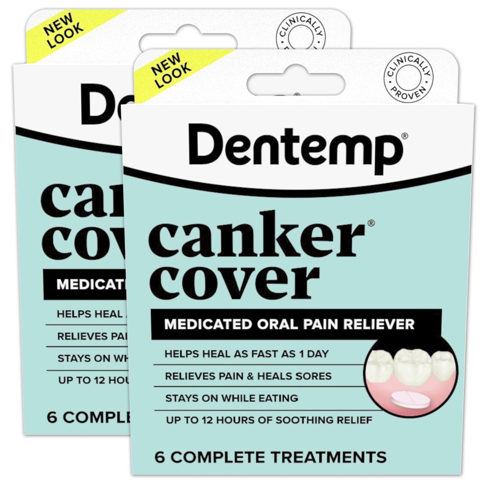 Dentemp Canker Sore Medicine 2pk Canker Cover - Oral Pain Reliever (12 Count) - Treatment to Relieve Canker Pain, Mouth Sores & Mouth Irritation - Fast Acting Canker Sore Relief Tablets for Adults