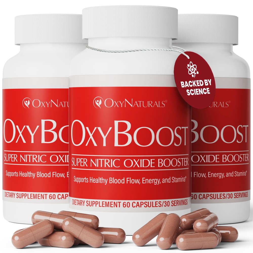 OxyNaturals OxyBoost Nitric Oxide Supplement for Men & Women - Supports Circulation, Heart Health, Energy, Mental Clarity & Blood Flow - Natural Formula with Vinitrox - 180 Capsules (Pack of 3)