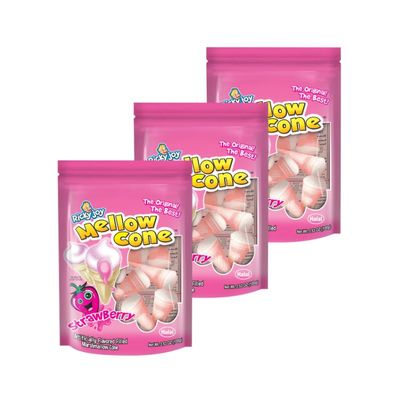 Ricky Joy Mellow Cone Jelly Filled Marshmallow Cones, 3.53 oz Bag (Strawberry) (Pack of 3)