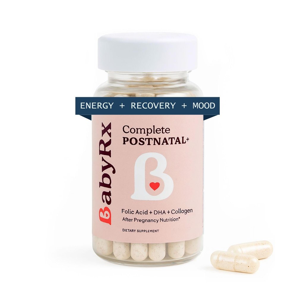 BabyRx Complete Postnatal+, Postnatal Vitamins with Omega-3 DHA, EPA, Collagen, Folate, Iron, 60 Capsules, 30 Servings, OBGYN-Recommended