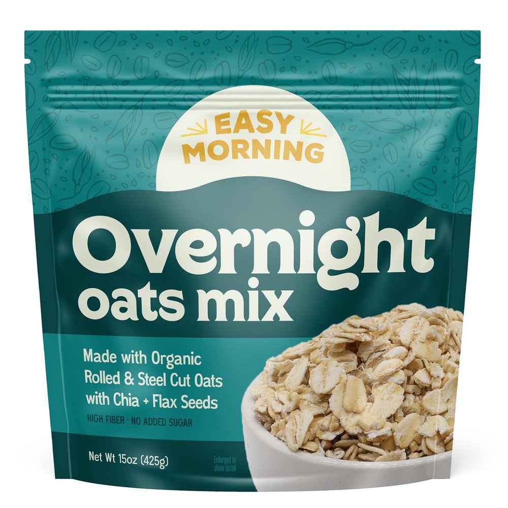 Easy Morning Overnight Oatmeal Mix, Organic Ingredients, Naturally Gluten-Free, No Sugar Added, Soak and Go Breakfast with Chia, Flax, and Rolled Oats, 15 oz (10 servings)