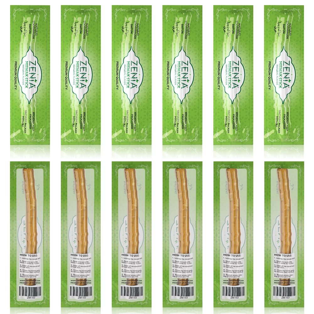 Zenia Sewak Natural Miswak Toothbrush - Vacuum Sealed Natural Flavor Traditional Peelu Toothbrush Stick - for Healthy Gums, Teeth, and Fresher Breath (Pack of 12)