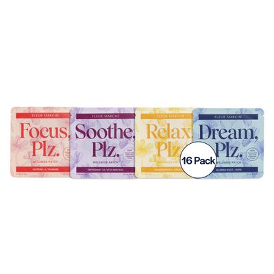 Fleur Marche Everything, Plz Botanical Patch Variety Pack - 4 Wellness Patches with Plant Powered Ingredients - Relax, Focus, Soothe, Dream - Highly Bioavailable Patches - 16 Patches