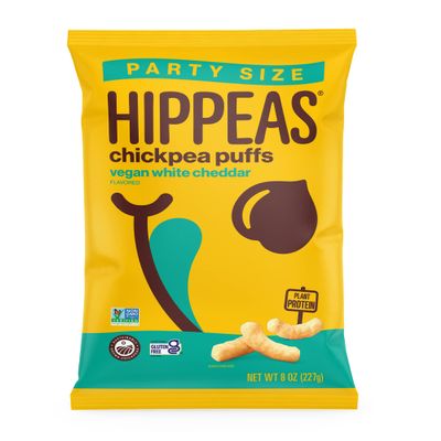 HIPPEAS Chickpea Puffs, Groovy White Cheddar, Gluten Free Snacks, Dairy Free, Vegan, 8oz Bag, 3g Protein, 2g Fiber, Crunchy, Nutritious, Baked Plant Protein Snack, Non-GMO, Kosher