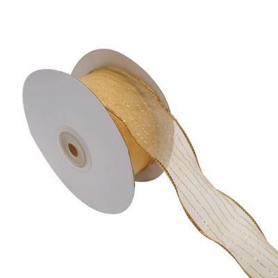 YASECO 38mm Gold Stripes Organza Wired Edge Ribbon for Christmas Decoration Gift Wrapping Bows for Crafts Decorate Lace (Color : 1245, Size : 25 Yards)