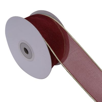 YASECO 38mm Wired Red Sheer Ribbon with Golden Edges for Gift Box Wrapping Wedding Decor Bows for Crafts Decorate Lace (Color : 2149, Size : 10 Yards)