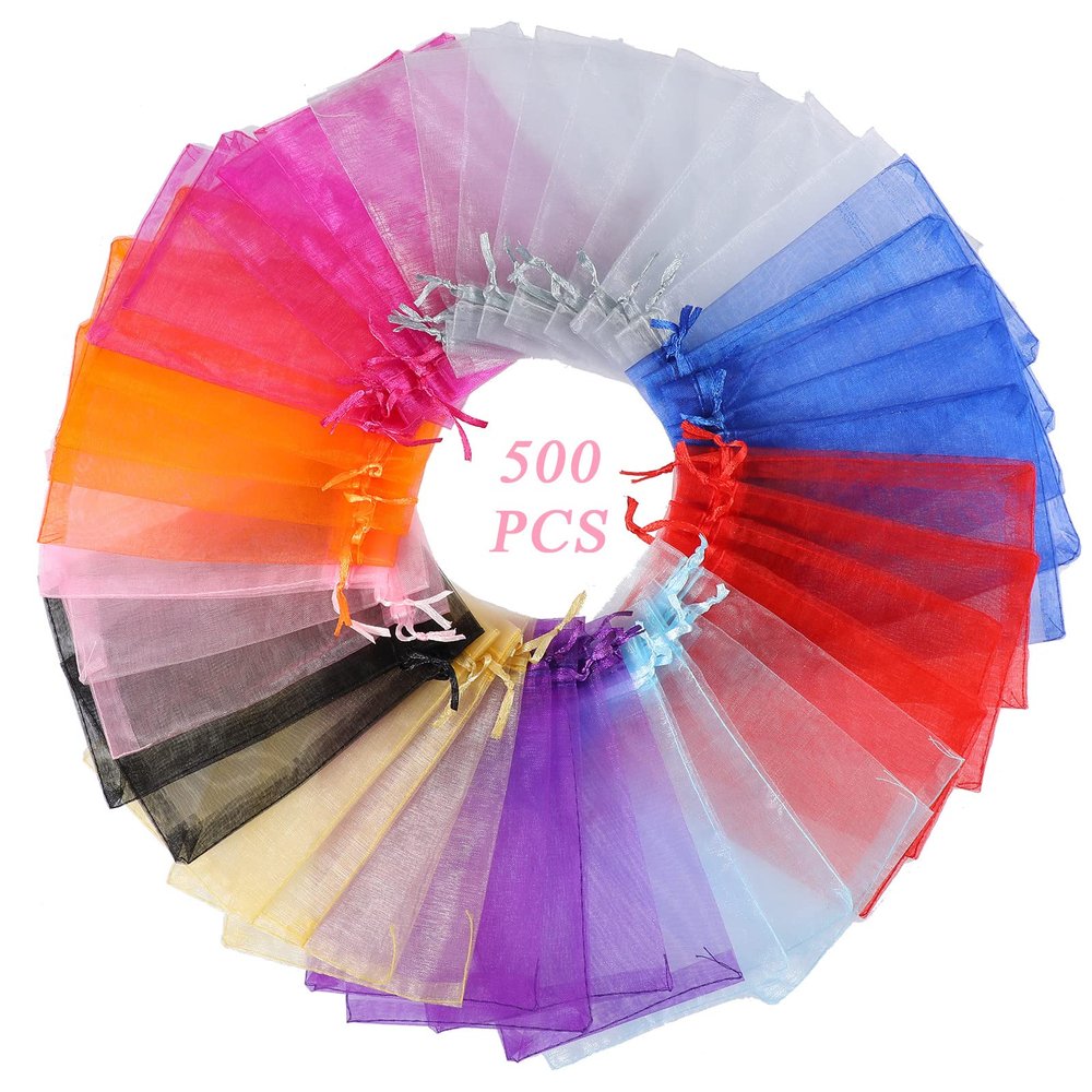 Woanger 500 Pcs Multicolor Organza Bags Bulk 4 x 6 Inch Small Drawstring Mesh Gift Bags Sheer Jewelry Pouches Sachet Candy Pouch for Wedding Favor Holiday Festival Birthday Party Shower