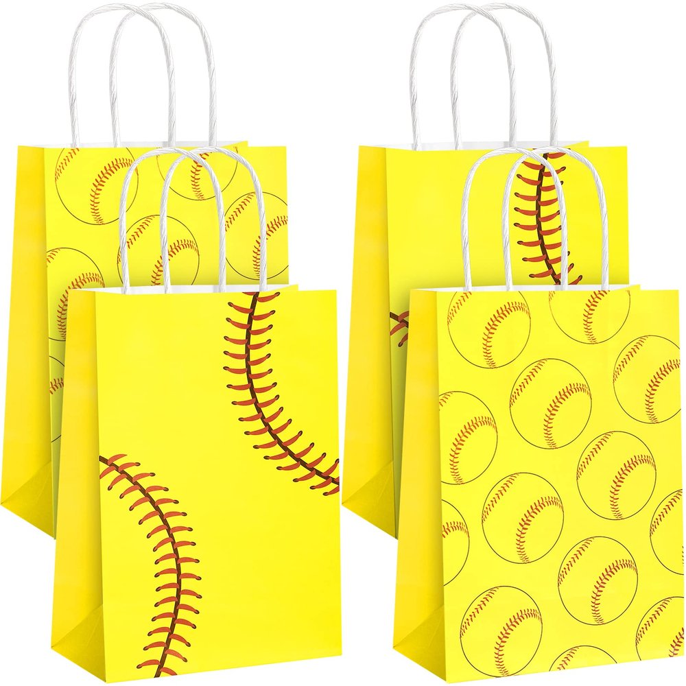 16 Pcs Softball Party Treat Bags,Softball Gift Bags,Softball Goodie Favor Treat Bags,Softball Treat Candy Bags with Handle,Softball Present Bags for Sport Softball Birthday Party Decorations Supplies