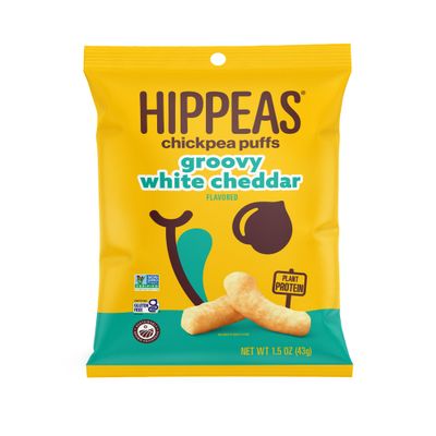 Hippeas Chickpea Puffs, Groovy White Cheddar, 1.5 Ounce (Pack of 1), 6g Protein, 4g Fiber, Vegan, Gluten-Free, Crunchy, Plant Protein Snacks