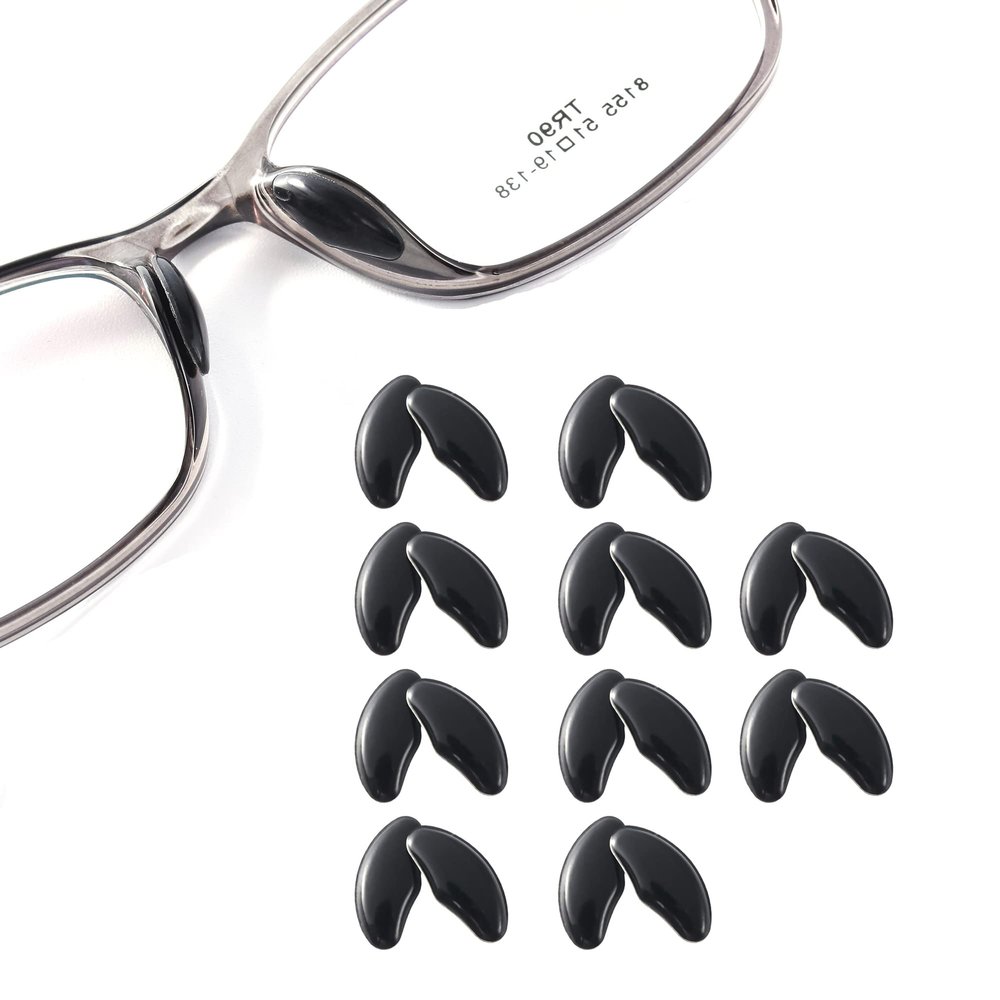 10 Pairs Adhesive Glasses Nose Pads, Pea Shape Stick on Anti-Soft Silicone, Adhesive Nose Pads Glasses for Glasses, Eyeglasses and Sunglasses (10 Pairs Black)