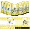 100 Yellow Honey Bee Theme Treat Bags with Handles - Bee Pattern Plastic Goodie Bags for Baby Shower, Gender Reveal & Birthday Party view 1